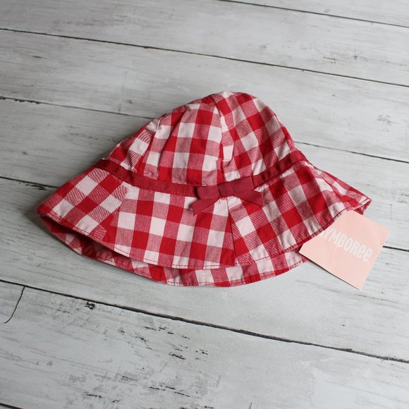 Gymboree Vintage Baby Girl Sun Hat Infant Size 3-6 Mo Red Plaid Gingham - Picture 1 of 3